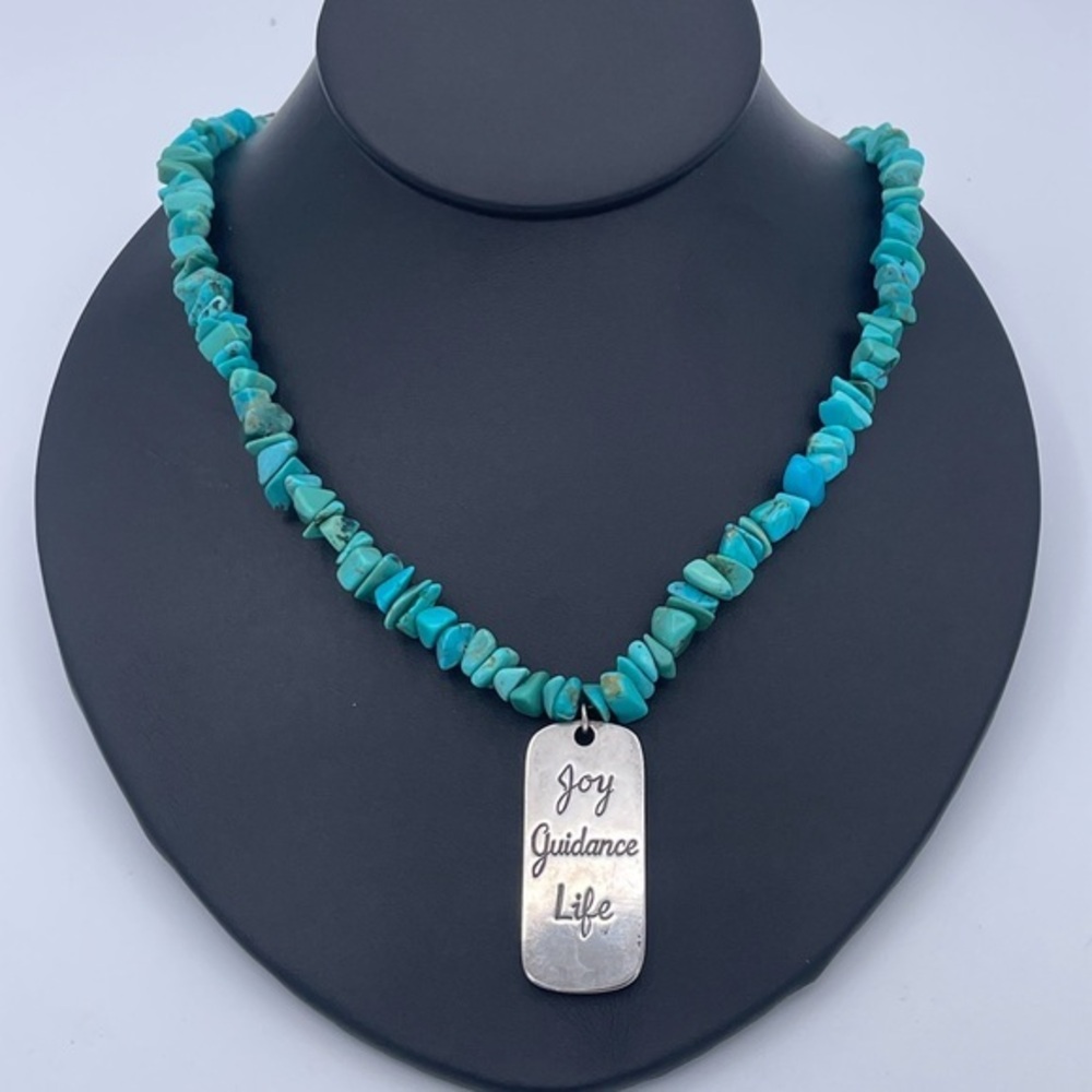 Carolyn Pollack 925 Sterling Silver Heavy Tag Pendant Necklace Turquoise Chips